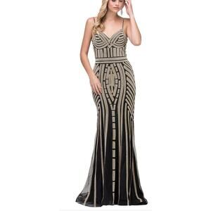 Women's Bead Striped Long‎ Mermaid Prom Dress Black Gold Size 6